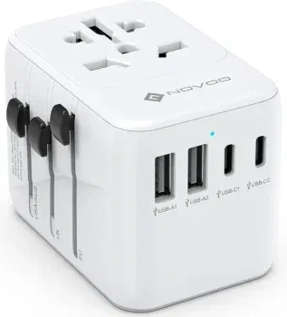 NOVOO Reiseadapter Weltweit 5 Ports Steckdosenadapter 21W mit 2 USB