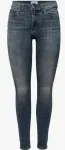 ONLY Damen Skinny Fit Jeans Normal Waist Denim Stretch Hose Bleached Used Design ONLWAUW Nur Weibliche Skinny Fit Jeans Von Only In Dunkelblau Auf Einem Modell.