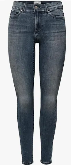 Only Damen Skinny Fit Jeans Normal Waist Denim Stretch Hose Bleached Used Design Onlwauw