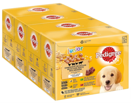 Pedigree-Junior-Hundenassfutter-Vital-Protection-für-Welpen-48-Portionsbeutel