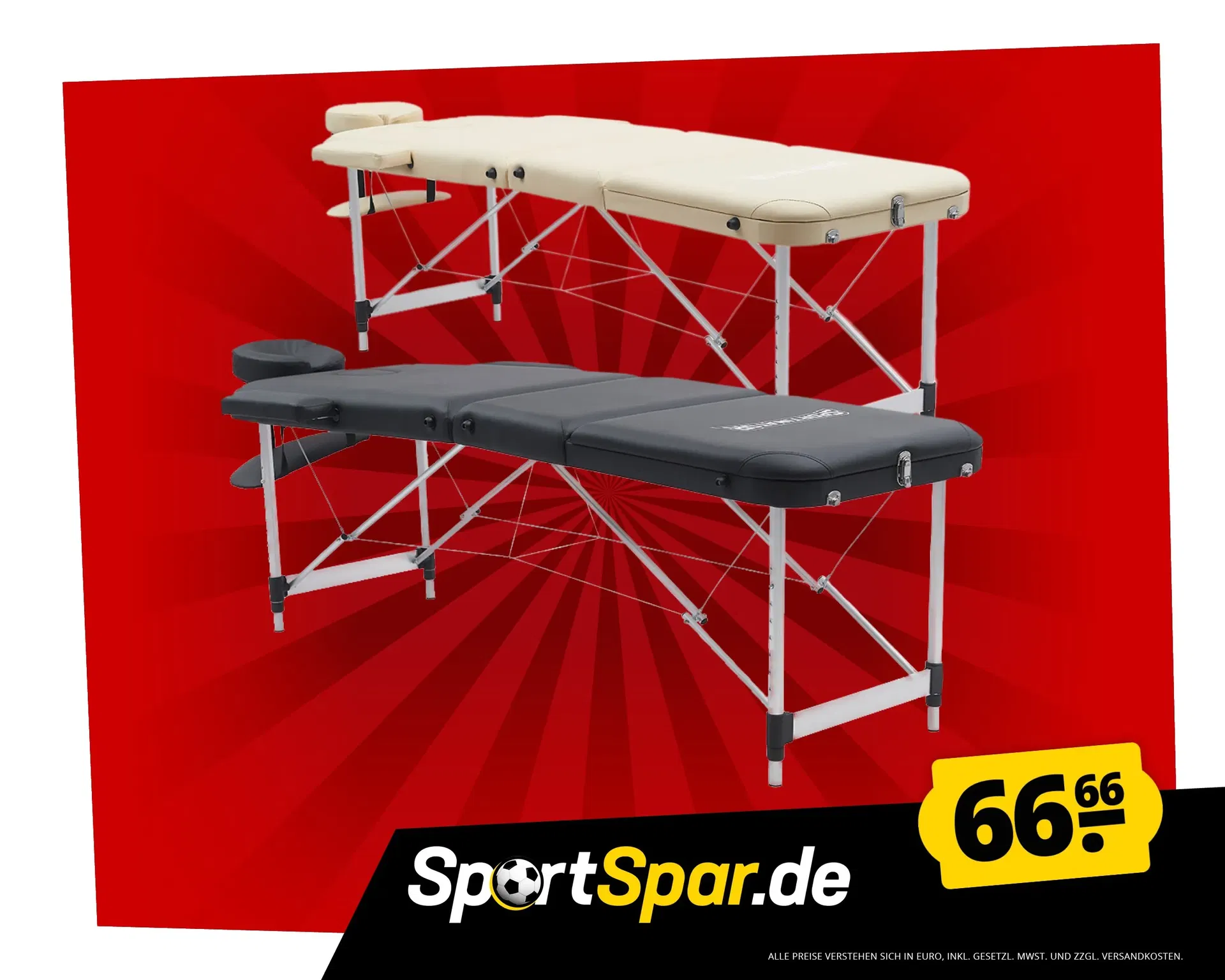 SPORTINATOR Premium 3 Zonen Massageliege (2 Farben) ab 61,66 € inkl. Versand