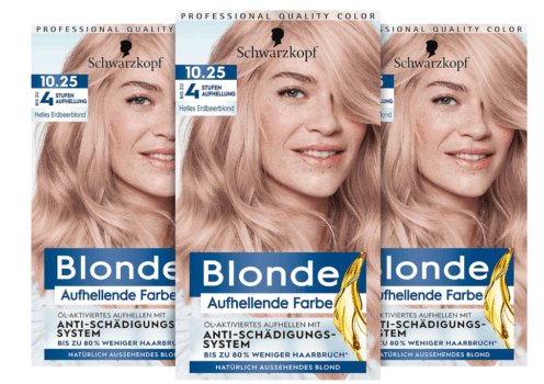 Schwarzkopf-Blonde-Aufhellende-Farbe-10-25-Helles-Erdbeerblond-3-x-142-ml-Haarfärbemittel-für-Öl-aktiviertes-Haare-