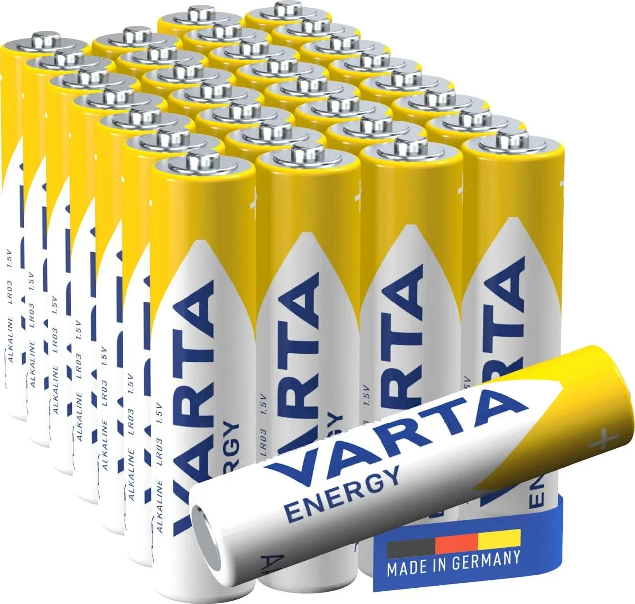 VARTA Batterien AAA 30 Stueck Energy Alkaline 1 5V Verpackung zu 80 recycelt fuer einfachen Grundbedarf Made in Germany VARTA Batterien AAA 30 Stueck Energy Alkaline 1 5V Verpackung zu 80 recycelt fuer einfachen Grundbedarf Made in Germany