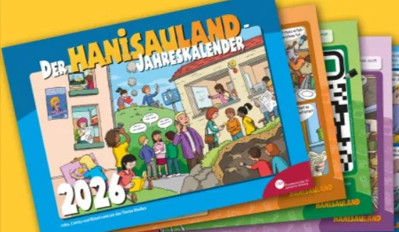 Gratis 🗓️ HanisauLand-Comic Kinder Wandkalender 2026
