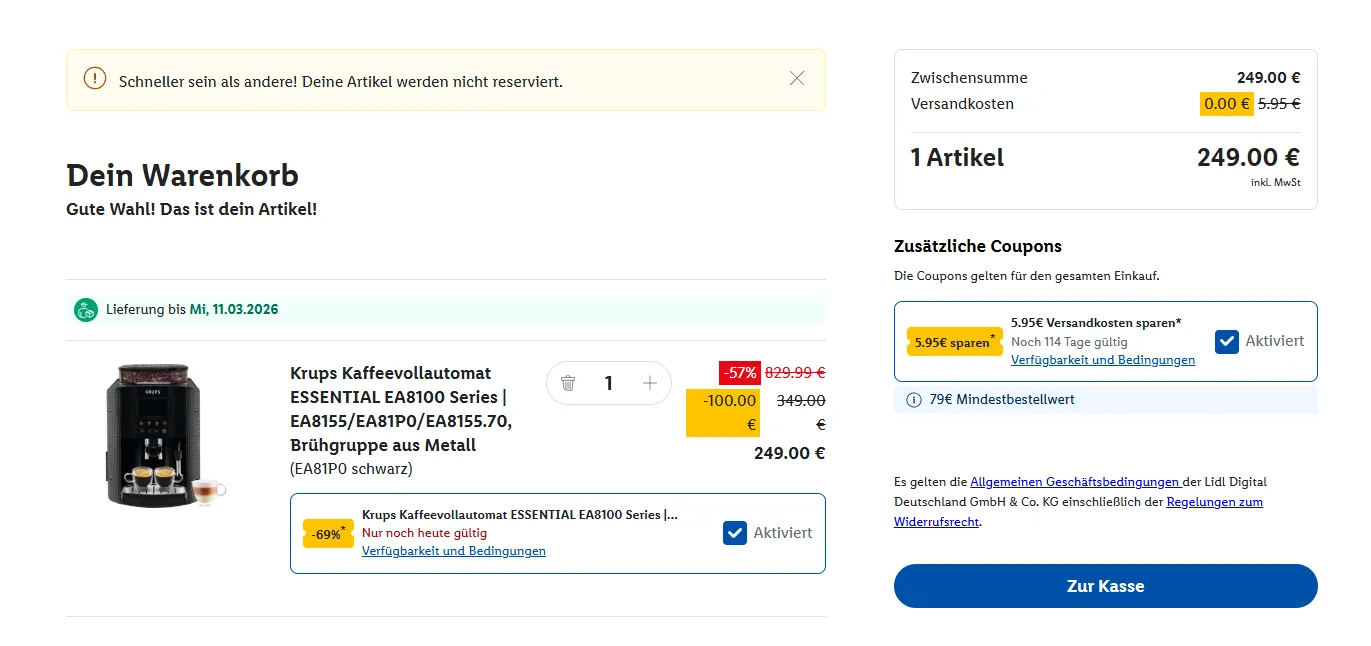 Schnäppchen, Deals und Rabattcodes des Tages - Warenkorb mit verschiedenen Produkten