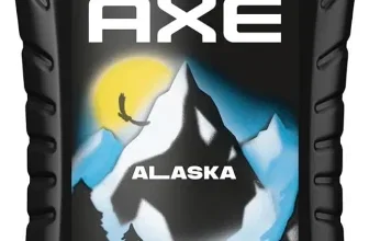 Schwarze Axe 3-in-1 Duschgel-Flasche mit Alaska-Label und Bergmotiv