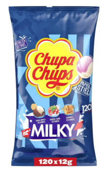 Chupa-Chups-Milky-Lutscher-Beutel-mit-120-Lollis-in-3-cremigen-Geschmacksrichtungen-Kakao-Vanille-Karamell-Erdbeer-Sahne
