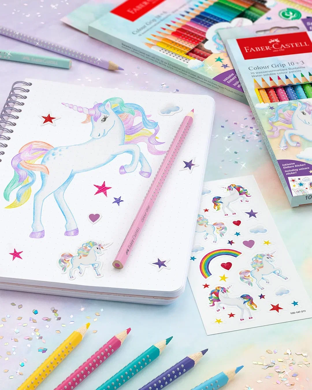 FABER-CASTELL 201542 – Buntstifte Set Einhorn, 13-teilig