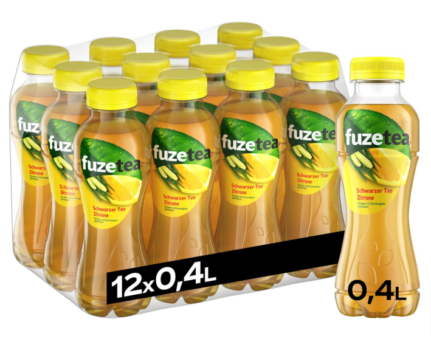 Fuze Tea Schwarzer Tee Zitrone Zitronengras - Packung mit 12 Flaschen à 400 ml