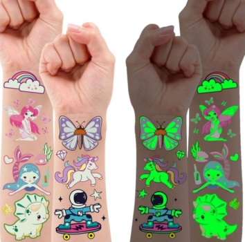 Leesgel-Tattoo-Kinder-Jungen-Mädchen-140-Stück-Leucht-Gemischte-Aufkleber-Kindertattoos-Sticker-Mitgebsel-