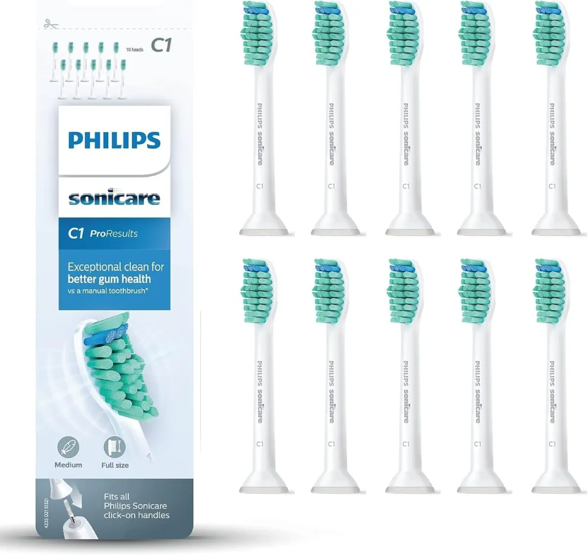 Philips Sonicare Original ProResults Standard Schallzahnbürstenköpfe – 10er Pack (Modell HX6010/32)