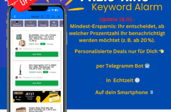 Hand hält Smartphone mit Preis King Keyword Tracker Alarm auf Telegram-App