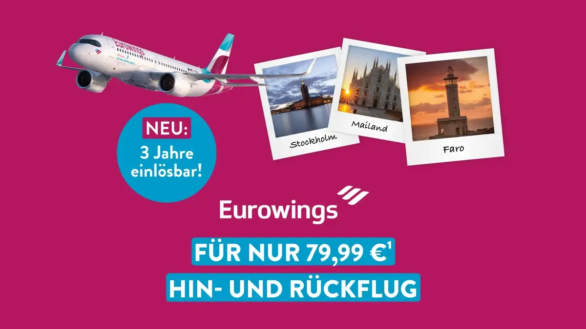 Aldi Deals – Eurowings Blind Booking Flüge 🛫 für 79,99 € (Hin/ und Rückflug) Gutschein 3 Jahre gültig