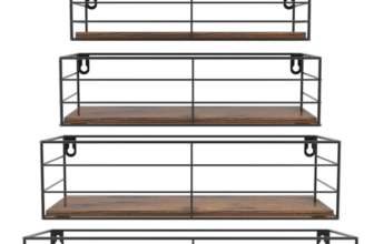 HORLIMER-5er-Set-Wandregal-Schweberegal-mit-Schwarz-Metal-Stäben-und-Braun-Holzbrett-Rustikale-Regal-