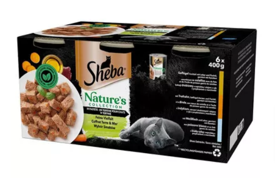 SHEBA-6x400-g-Nature-s-Collection-Eine-Auswahl-an-Geschmacksrichtungen-Geflügelcocktail-mit-Pute-mit-weißem-Fisch-in-Teriyaki-Katze-Katzenfutter-und-Snacks-Katzenfutter-nass