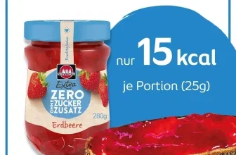 Schwartzau Extra Zero Erdbeermarmelade mit Toast und Text 15 kcal je Portion