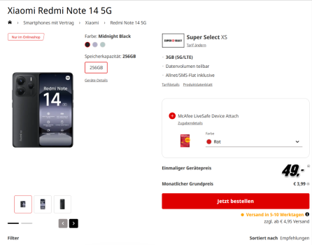 Xiaomi Redmi Note 14 5G + Super Select XS mit 3 GB 5G