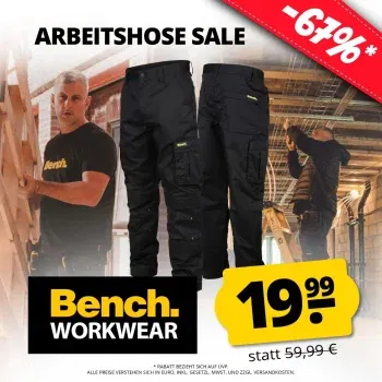 Bench Workwear Toronto Herren Arbeitshose in Schwarz, verschiedene Größen von W30/L31 bis W38/L33