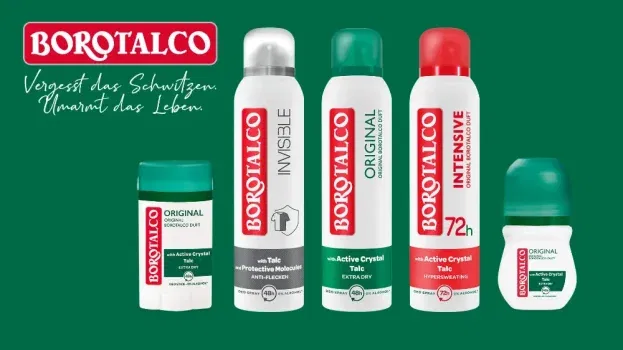 Borotalco Deodorant mit marktguru-Logo und 20 % Cashback-Angebot.