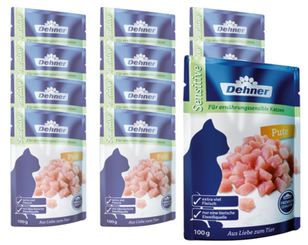 Dehner Premium Katzenfutter Sensitive mit Pute in 100 g Beuteln