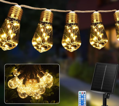 Guijiyi Solar Lichterkette mit 20 Glühbirnen und 8 Modi für Gartenpartys und Dekoration im Freien