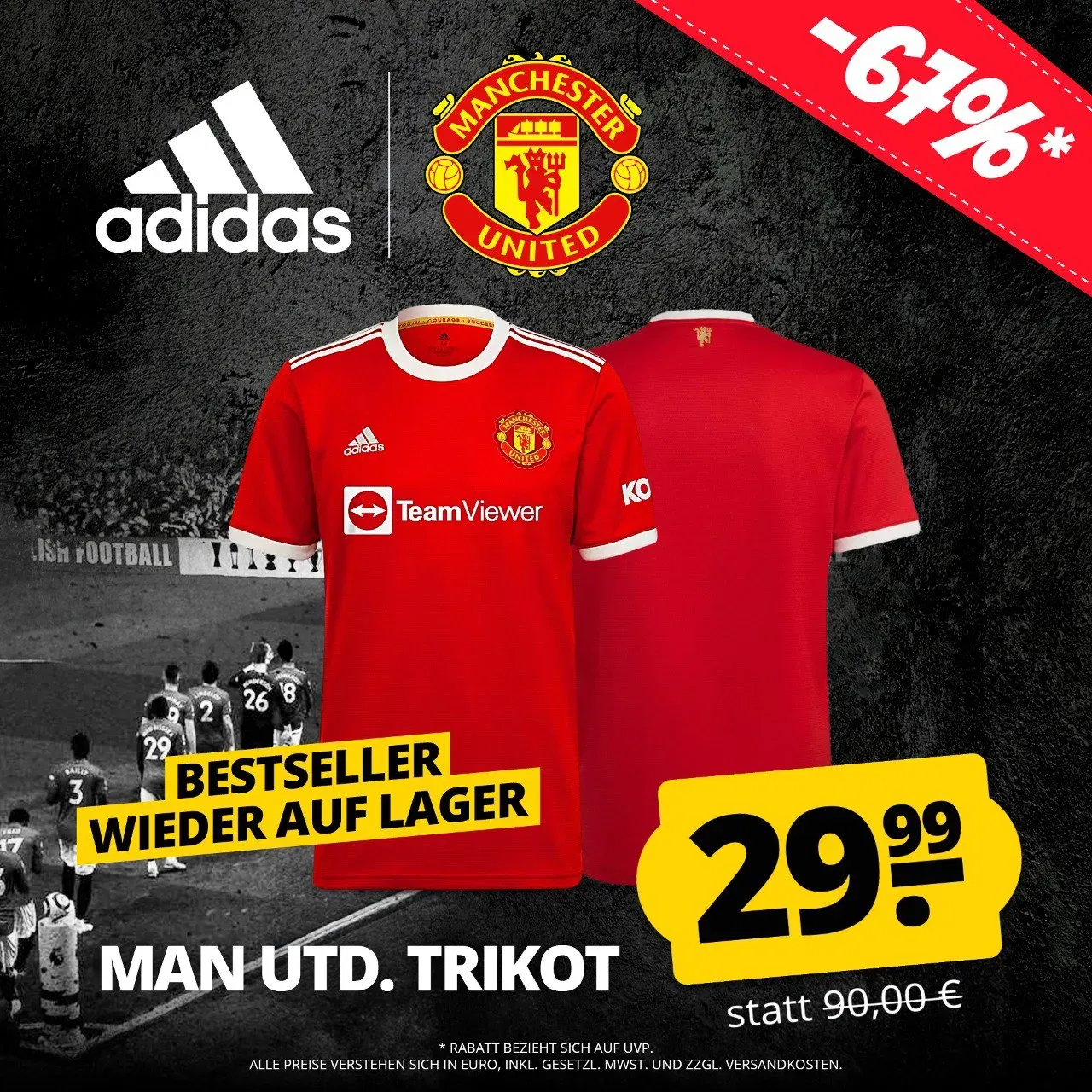 Manchester United FC adidas Herren Heim Trikot (XS bis 2XL) für 34,94 € inkl. Versand