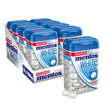 Mentos Kaugummi Always White in 8 XL-Dosen