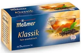 Meßmer Klassik Schwarzer Tee 25 Teebeutel Packung auf Holztisch