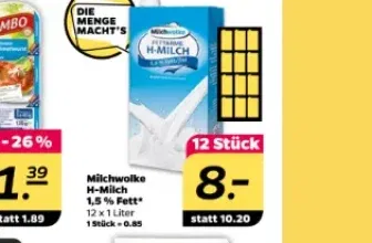 Schnäppchen, Deals und Rabattcodes des Tages - Milchwolke H-Milch