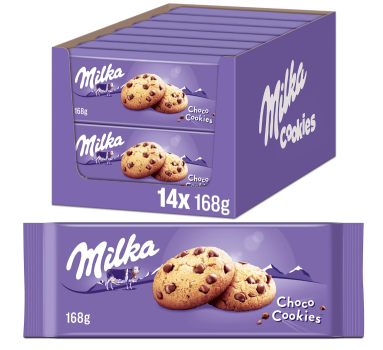 Milka Choco Cookies 14 x 168g - Verpackung mit Alpenmilch Schokoladenstückchen