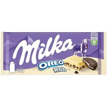 Milka OREO White Schokolade 100g Verpackung bei einem Preis von 0,99 € inklusive Prime-Versand.