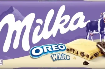 Milka OREO White Schokoladentafel 100g mit Kuh-Logo und Bergmotiv