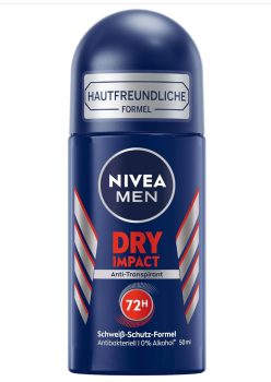 NIVEA MEN Dry Impact Deo Roll-On mit Dual-Active-Formel für 72h Schutz vor Schweiß