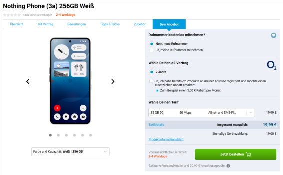 Gomibo Nothing Phone 3a und o2 Basic 35 GB 5G-Angebot