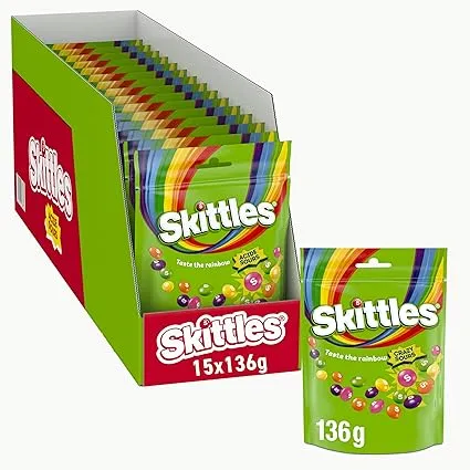 Skittles Süßigkeiten | Crazy Sours Kaubonbons | 15 Packungen (15 x 136 g) ab 14,82 € inkl. Prime-Versand (statt 24,00 €)