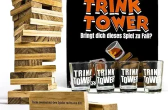 SPIELFERKEL Trinkspiel Wackelturm mit 4 Trinkgläsern