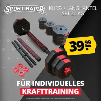 SPORTINATOR Curls 2-in-1 Kurz + Langhantel 20 kg Set für effektives Krafttraining zu Hause