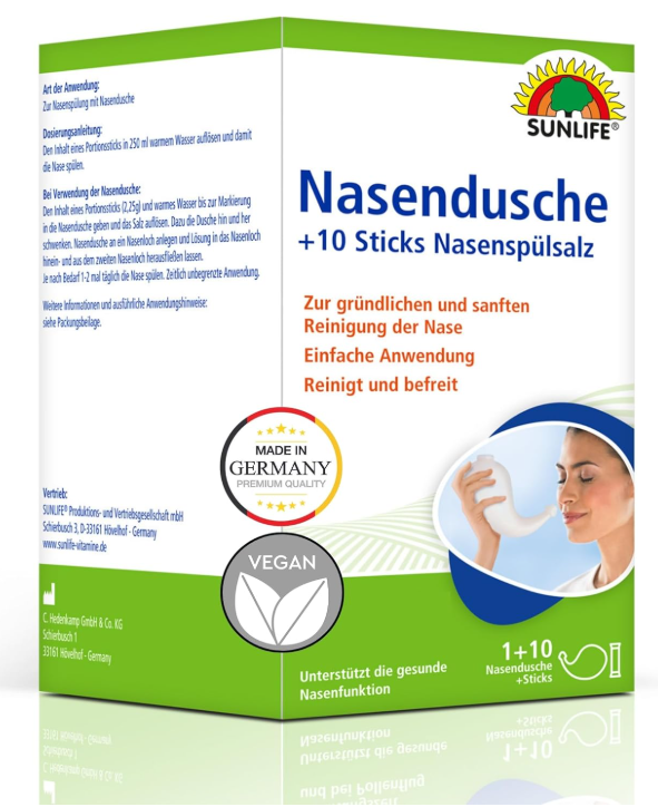 Sunlife Nasendusche Inkl 1 X 10 Sticks Nasenspuelsalz Salz Nasendusche Zur Reinigung Der Nase Nasendusche