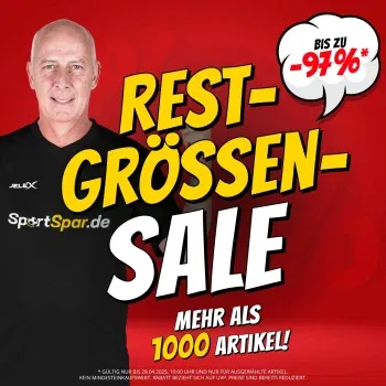 Bunter Restgrößen Sale bei SportSpar mit über 1.000 reduzierten Produkten für Sportbegeisterte.
