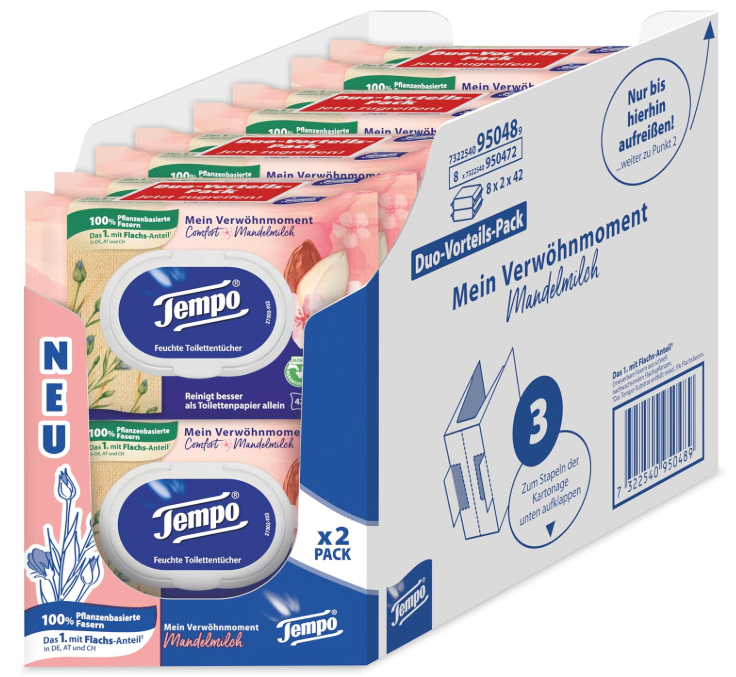 Tempo Toilettenpapier Feucht Mandelmilch Panthenol 16Er Pack