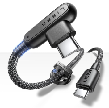 USB C Kabel 100W plus Kabelmanager - Schwarz auf weißem Hintergrund