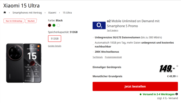 Xiaomi 15 Ultra + o2 Mobile Unlimited 5G