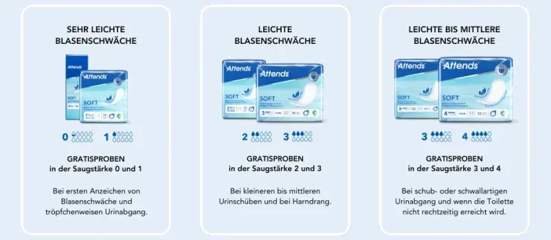 Frau testet kostenlose Gratisprobe von Attends Einlagen bei Blasenschwäche