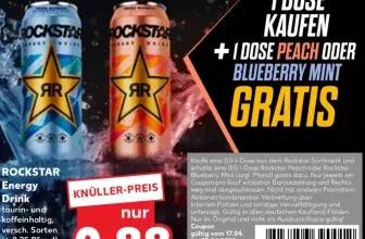 Angebot: Zwei Dosen Rockstar Energy Drink zum Preis von einer bei Kaufland