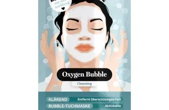 Verpackung der Beauty Mask Company Bubble Tuchmaske mit Illustration einer Frau mit weißer Maske