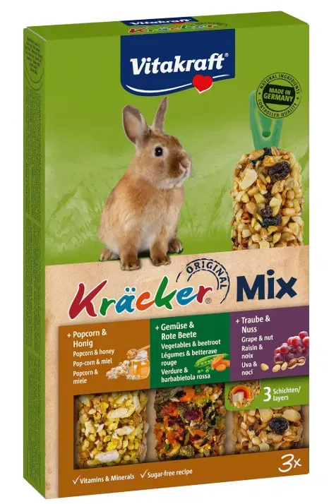 Vitakraft Kraecker Mix Knabberstangen Fuer Zwergkaninchen Mit Popcorn Und Honig Mit Gemuese