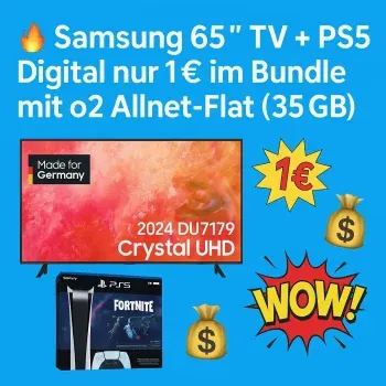 65-Zoll-Samsung-TV + PlayStation 5 Digital für nur 1 € – mit 35 GB Allnet-Flat für 34,99 €/Monat