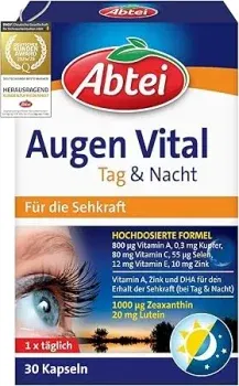 Abtei Augen Vital Tag und Nacht (mit Vitamin A Lutein DHA und Zeaxanthin – 30 Kapseln) ab 3,30 € inkl. Prime-Versand (statt 6,09 €)