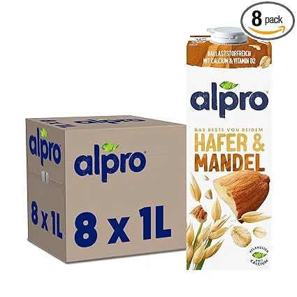 Alpro Hafer Mandeldrink – Vegan Und Milchfrei – Von Natur Aus Laktosefrei – 8 X 1 L