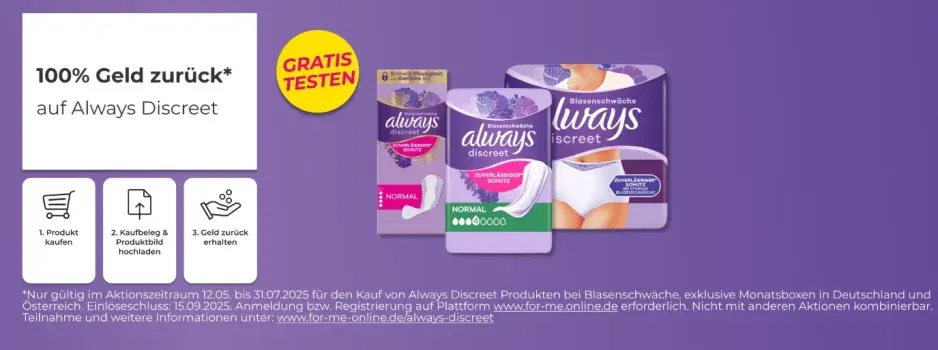 Always Discreet Gratis-Test 2025: Jetzt Inkontinenzprodukte kostenlos ausprobieren